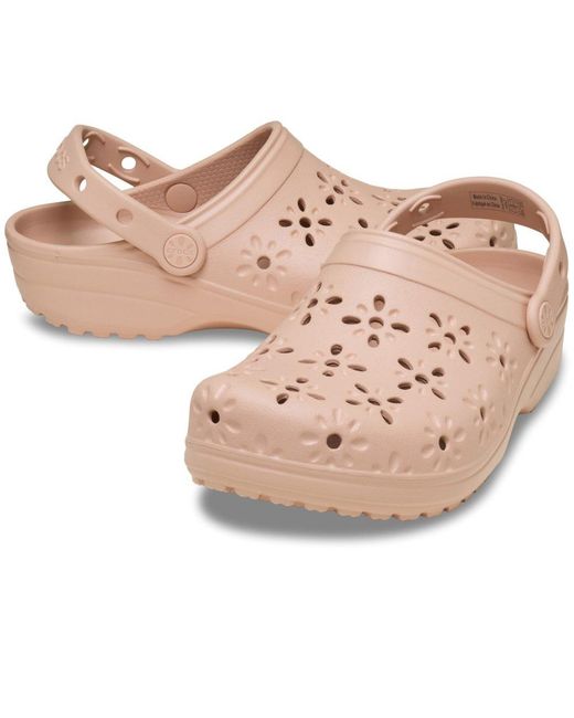 CROCSTM Classic Floral Cut-out Clog Pink Caramel Size 7 Uk / 8 Uk