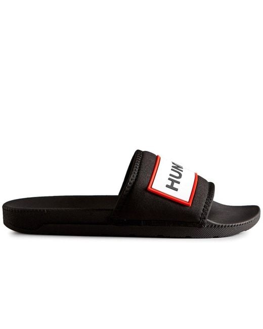 Hunter Black Neoprene Logo Slide Sandals for men