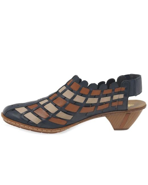 Rieker Blue Sina Leather Woven Heeled Shoes