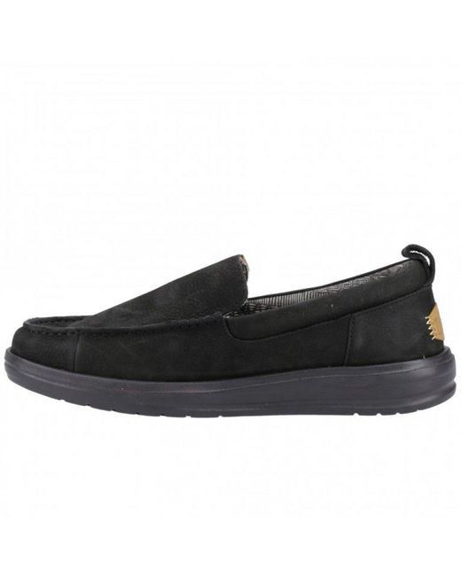 Hey Dude Black Wally Grip Moc Craft Leather Shoes for men