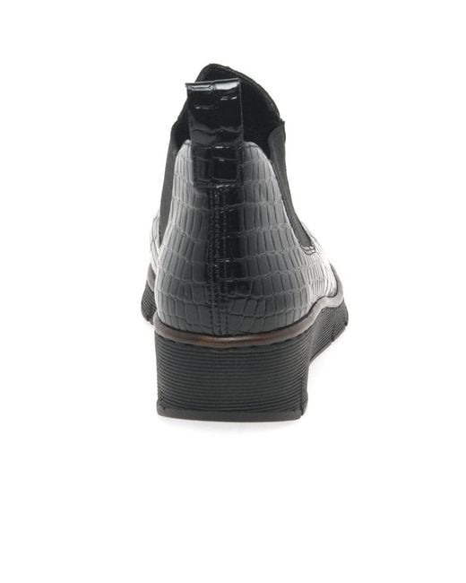 Rieker Black Eria Leather Slip On Wedge Heel Chelsea Boots