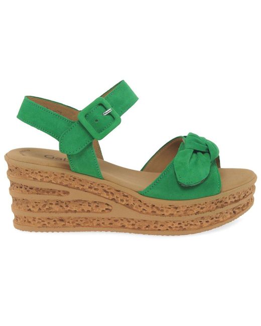 Gabor Green Teman Wedge Heel Sandals