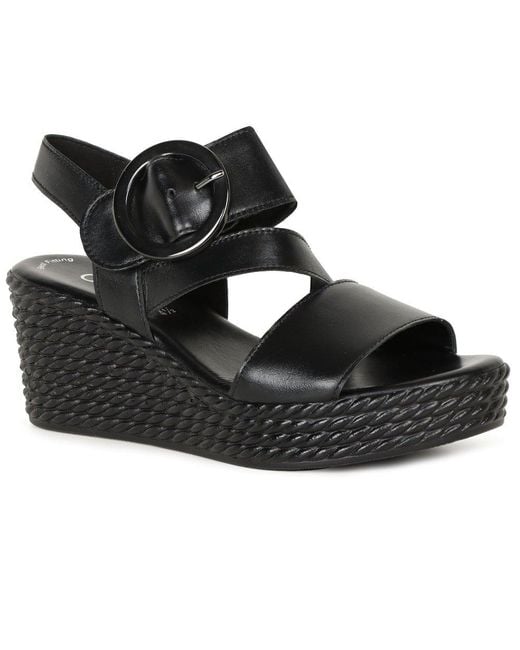 Gabor Black Drama Wedge Heel Sandals