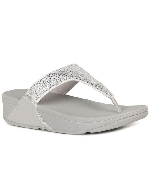 Fitflop Gray Fitflop Lulu Crystal Mix Toe Post Sandals