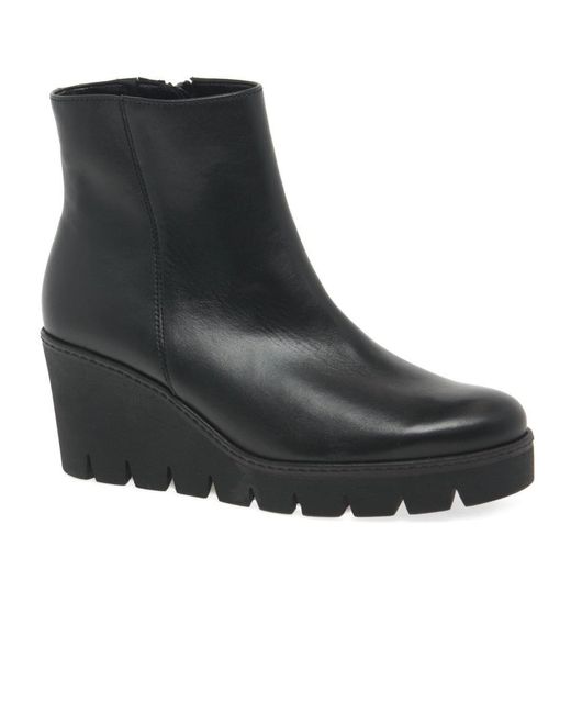 Gabor Leather Utopia Wedge Heel Ankle Boots in Black | Lyst Australia
