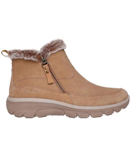 Skechers Brown Easy Going Cool Zip Ankle Boots