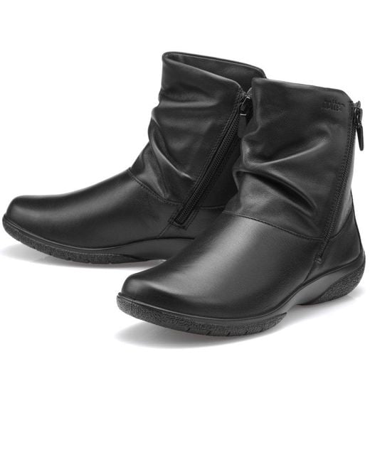 Hotter Black Whisper Leather Wide Fit Ankle Boots