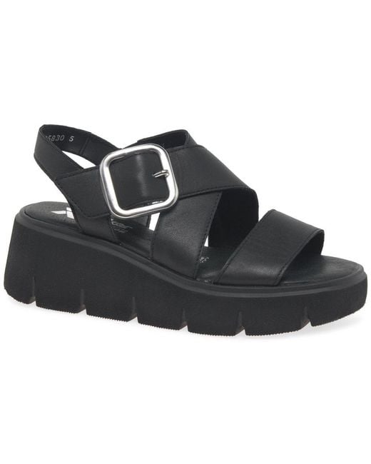 Rieker Black Watt Wedge Heel Sandals