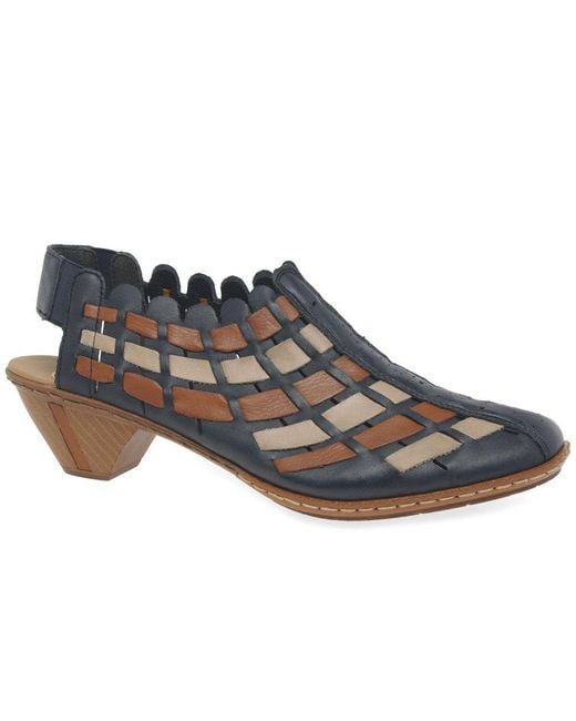 Rieker Blue Sina Leather Woven Heeled Shoes