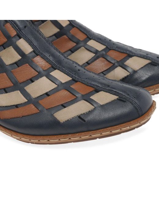 Rieker Blue Sina Leather Woven Heeled Shoes