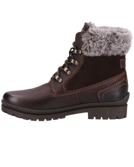 Cotswold Brown Faux Fur-Lined Lace-Up Ankle Boots