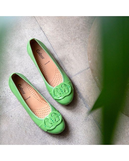 Gabor Green Rosta Ballet Pumps Patent