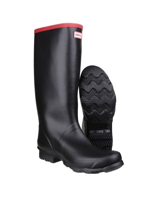 Hunter Black Argyll Full Knee Wellingtons