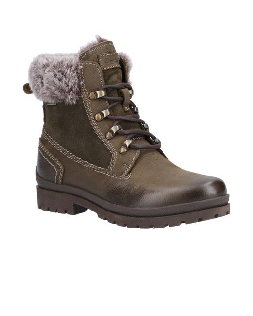 Cotswold Brown Faux Fur-Lined Lace-Up Ankle Boots