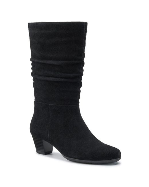 Hotter Black Sloane Wide Fit Calf Length Boots Suede