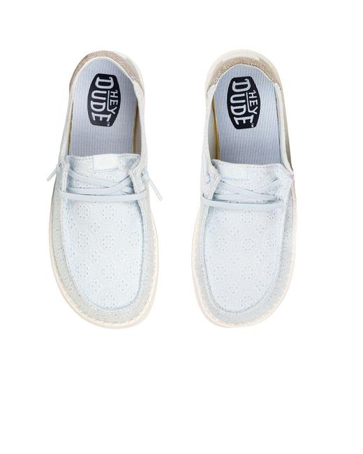 HeyDude White Wendy Eyelet Lace Canvas Shoes
