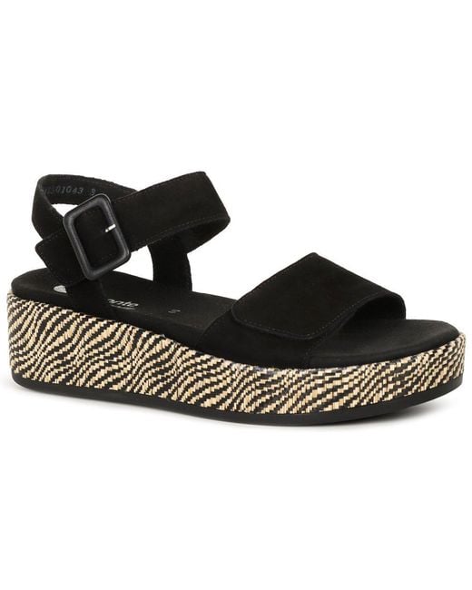 Remonte Black Tapestry Wedge Sandals