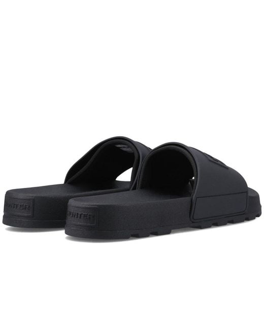 Hunter Black Core Embossed Slider Sandals for men