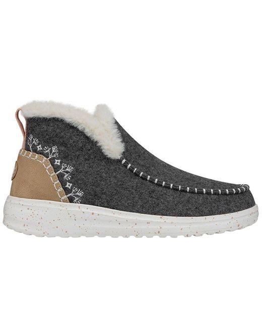 Hey Dude Black Denny Wool Faux Shearling Ankle Boots