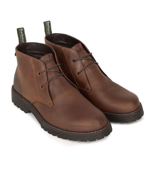 Barbour Brown Leather Lace-Up Ankle Boots for men