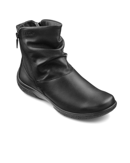 Hotter Black Whisper Leather Wide Fit Ankle Boots