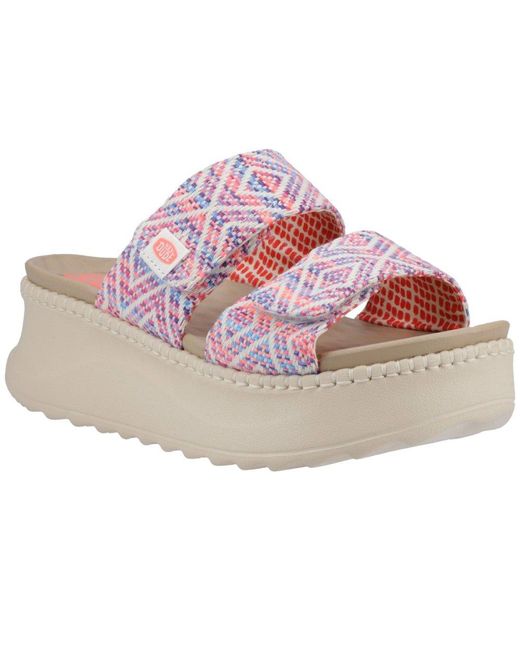 HeyDude Pink Delray Slide Surf Baja Platform Sandals