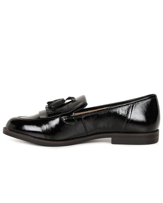 Caprice Black Cait Leather Fringe Tassel Loafer Flats Pat (Aw24)