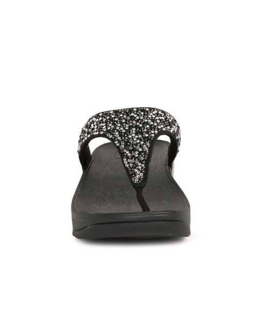 Fitflop Black Lulu Crystal Mix Toe Post Sandals
