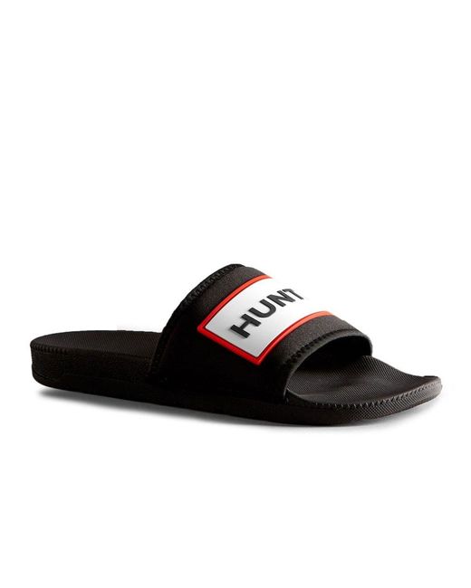 Hunter Black Neoprene Logo Slide Sandals for men