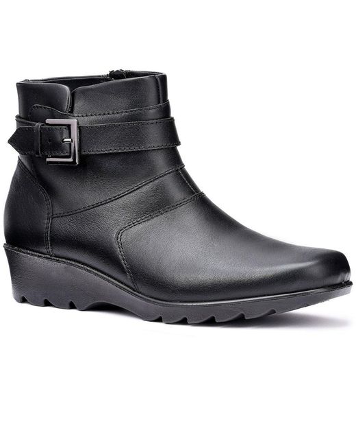 Hotter Black Foxton Low Wedge Boots