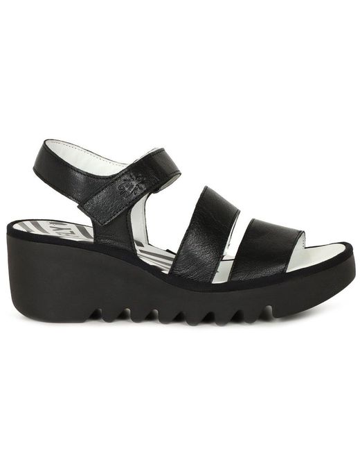 Fly London Black Bexy Wedge Heel Sandals