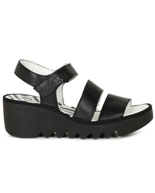 Fly London Black Bexy Wedge Heel Sandals