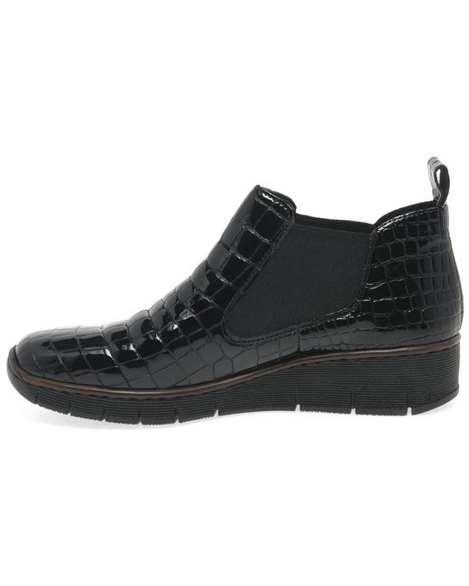 Rieker Black Eria Leather Slip On Wedge Heel Chelsea Boots