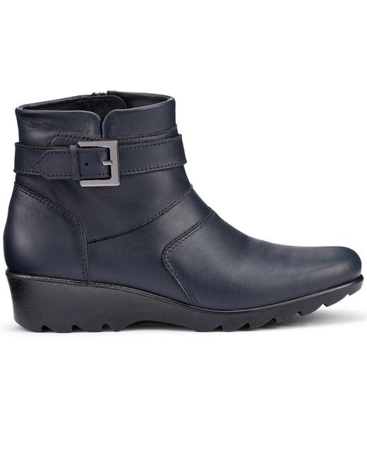 Hotter Blue Foxton Low Wedge Boots