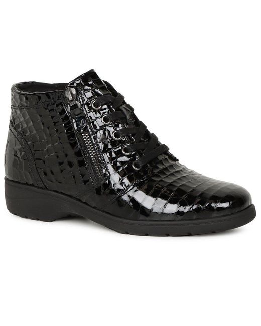 Caprice Black Amanda Ankle Boots Patent Croc