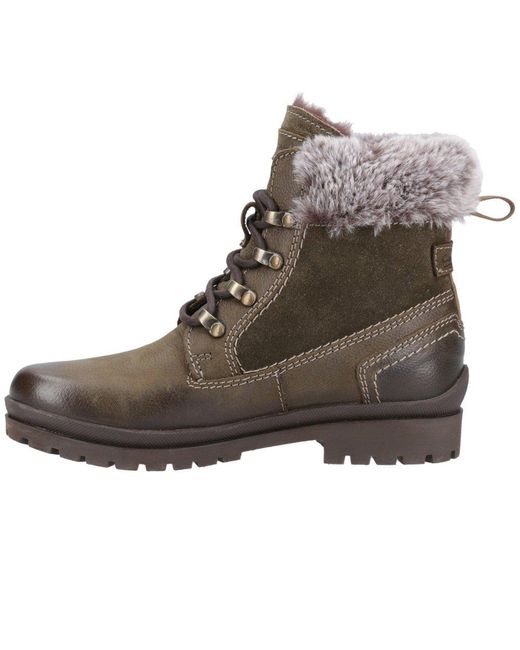 Cotswold Brown Faux Fur-Lined Lace-Up Ankle Boots