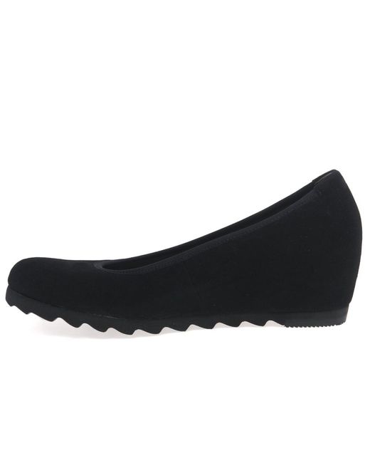 Gabor Black Request Modern Wedge Court Shoes
