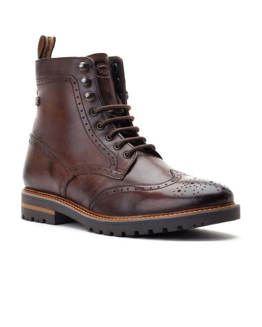 Base London Brown Grove Washed Brogue Boots for men