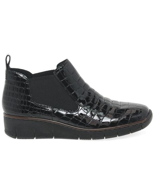 Rieker Black Eria Leather Slip On Wedge Heel Chelsea Boots