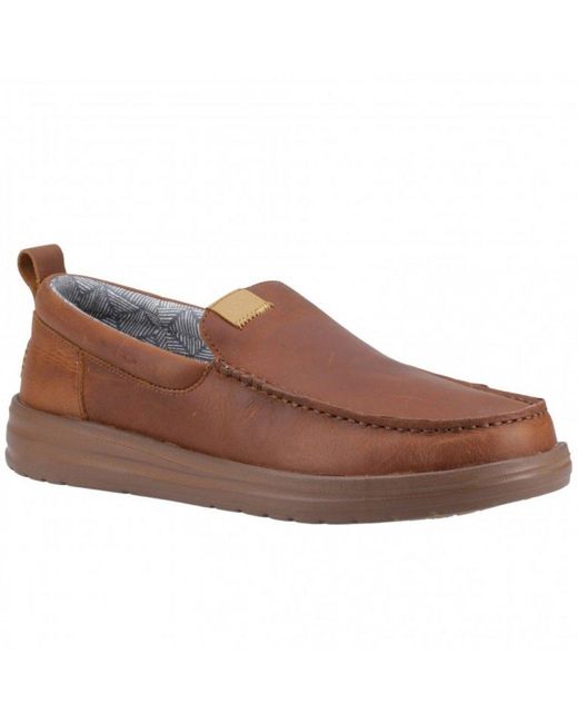 HeyDude Brown Wally Grip Moc Craft Leather Shoes Leather for men