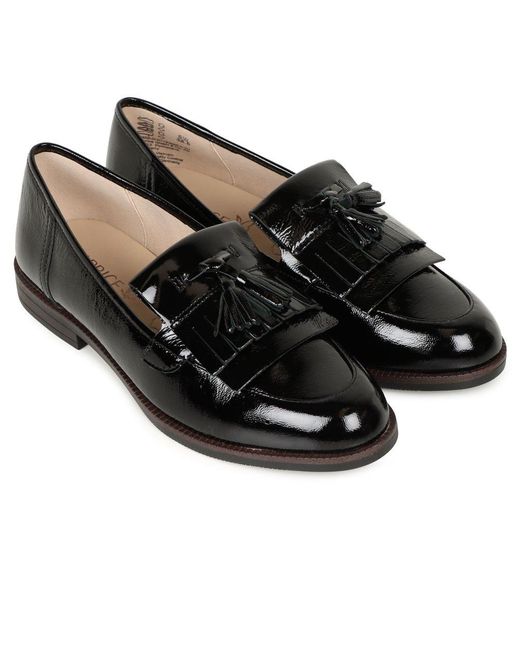 Caprice Black Cait Leather Fringe Tassel Loafer Flats Pat (Aw24)