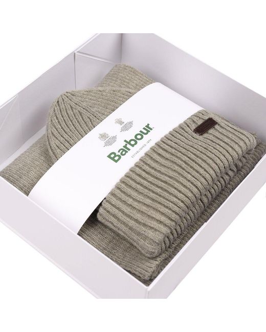 Barbour Gray Crimdon Hat &Amp; Scarf Set