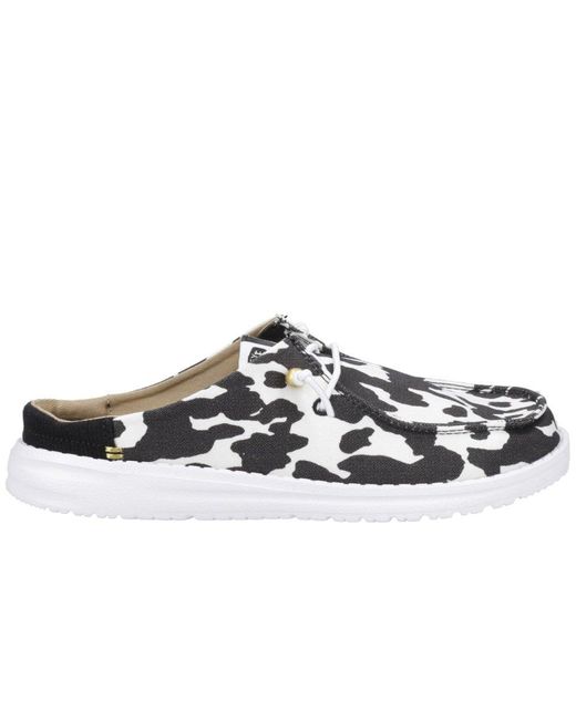 HeyDude Gray Wendy Slip Classic Mules Cow Print