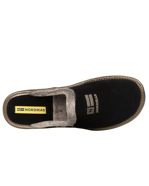 Nordika's Black Suede Wedge Mule Slippers