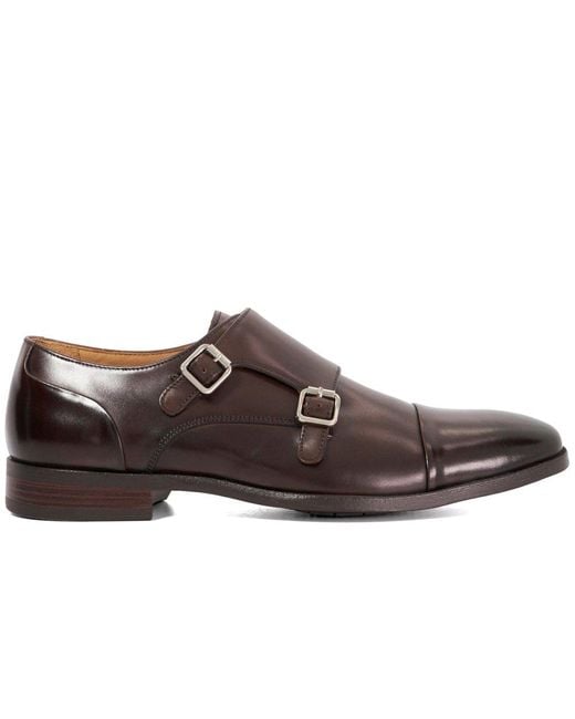 Dune Brown Satchin Classic Monk Strap Shoes for men