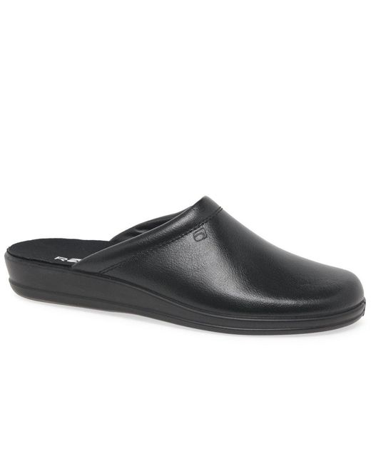 Rohde Black Mule Leather Slip On Slippers for men