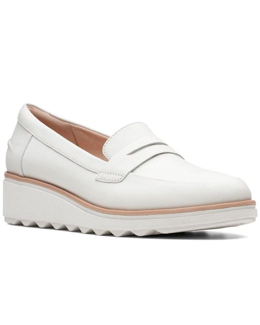 Clarks White Sharon Ranch Womens Wedge Heel Penny Loafers