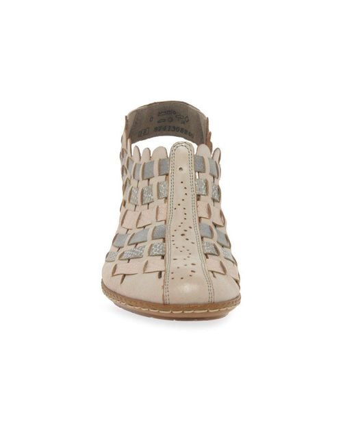 Rieker White Sina Leather Woven Heeled Shoes