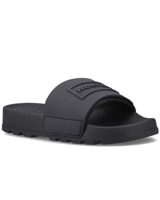 Hunter Black Core Embossed Slider Sandals for men