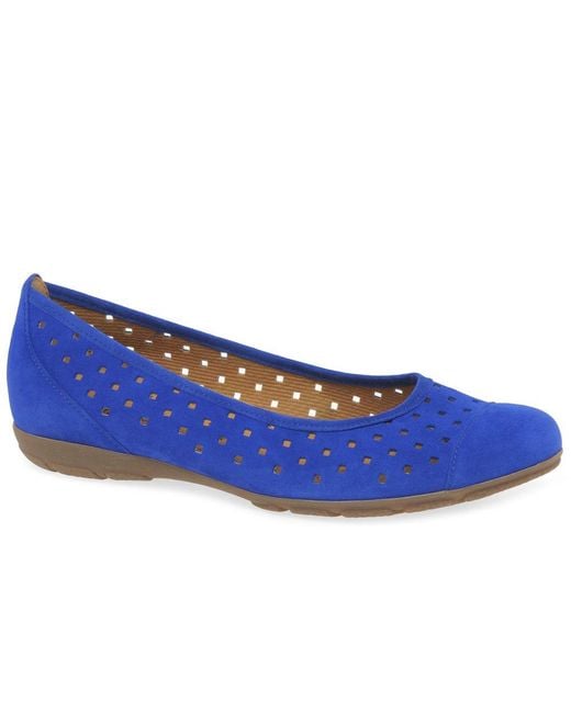 Gabor Blue Ruffle Punched Detail Casual Shoes
